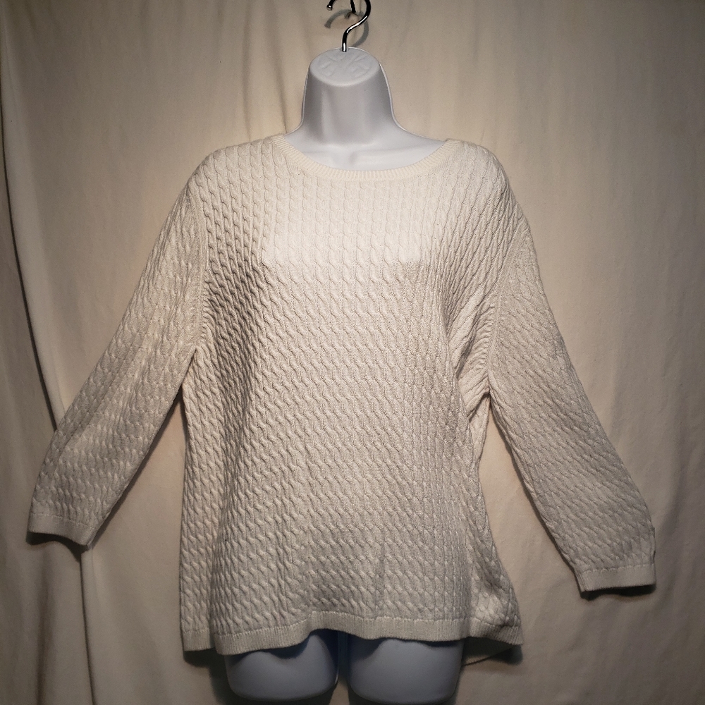 Lands End XL White Knit Sweater. Like new